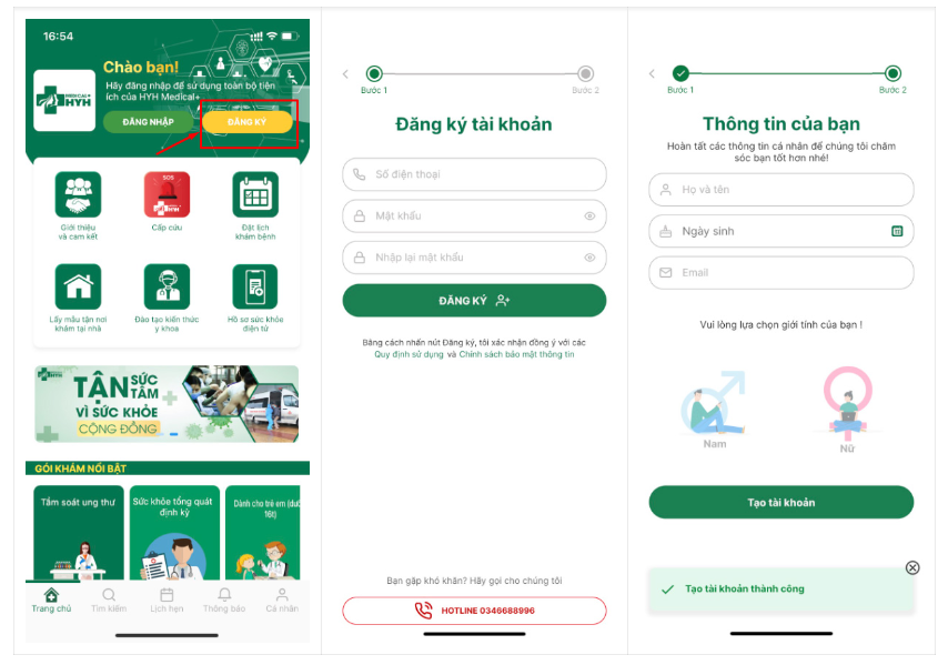 đăng ký tài khoản hyh medical plus